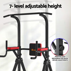 Everfit Chin Up Tower Pull Up Station Adjustable Dip Station Folding Home Gym Black