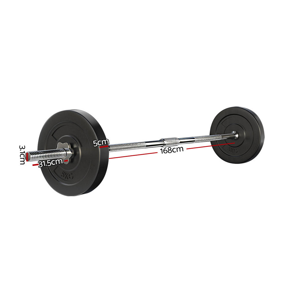 Everfit 18kg Barbell Set Weight Plates Bar Lifting Bench 168cm-NSW_Metro