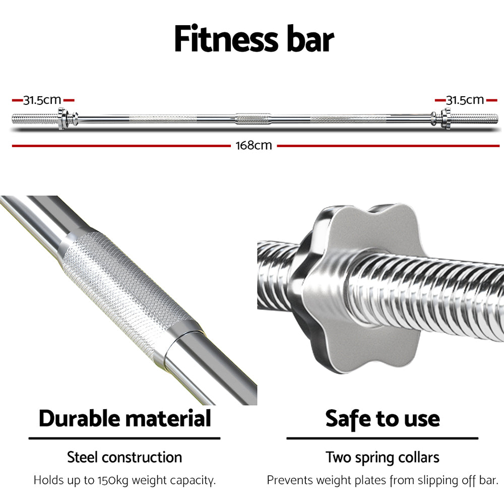 Everfit 38kg Barbell Set Weight Plates Bar Lifting Bench 168cm-SA_Metro