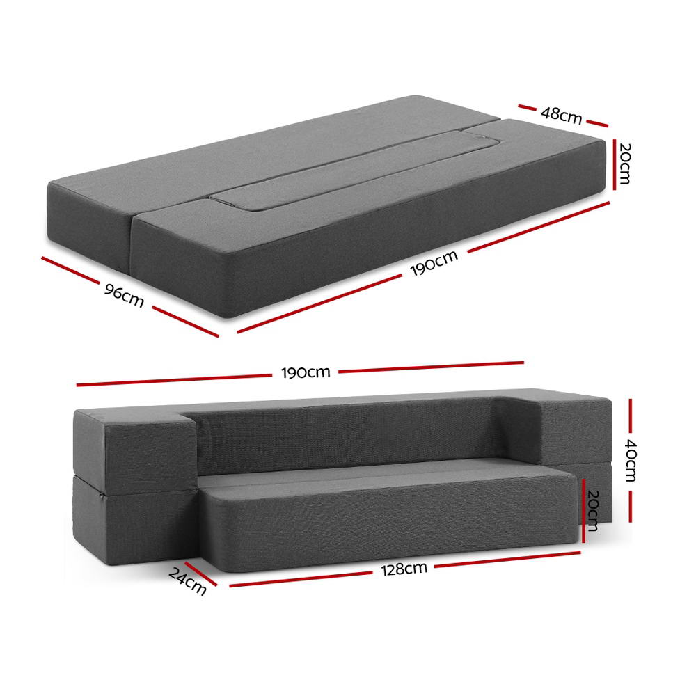 Giselle Bedding Foldable Mattress Folding Foam Sofa Bed Chair Grey