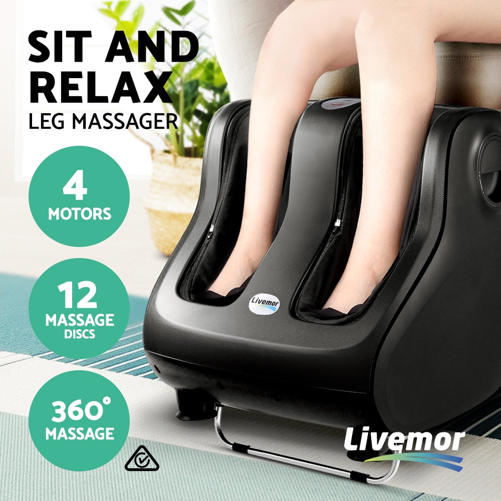 Livemor Foot Massager Shiatsu Massagers Electric Roller Calf Leg Kneading Black-TAS_Rural