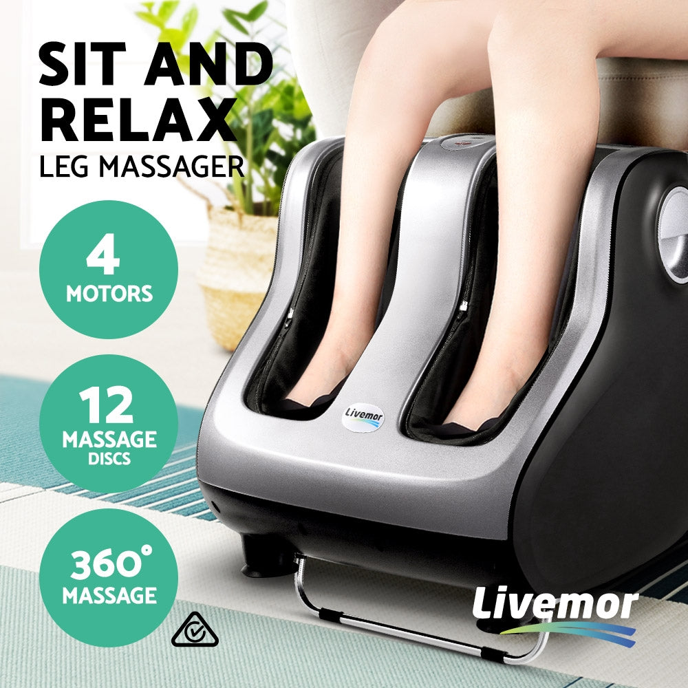 Livemor Foot Massager Shiatsu Massagers Electric Roller Calf Leg Kneading Silver-QLD_Metro