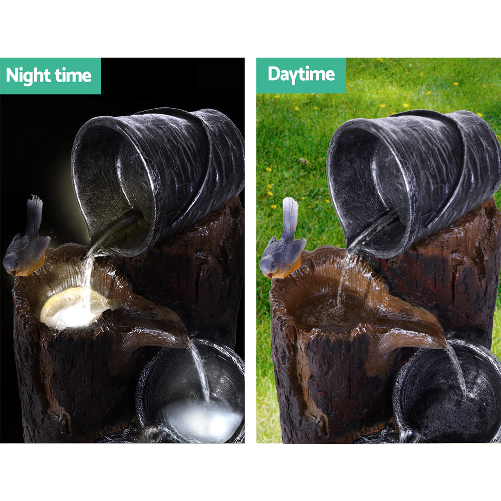 Gardeon Solar Water Feature Cascading Fountain 3-Tier Bucket LED light Bird 76CM-NSW_Metro