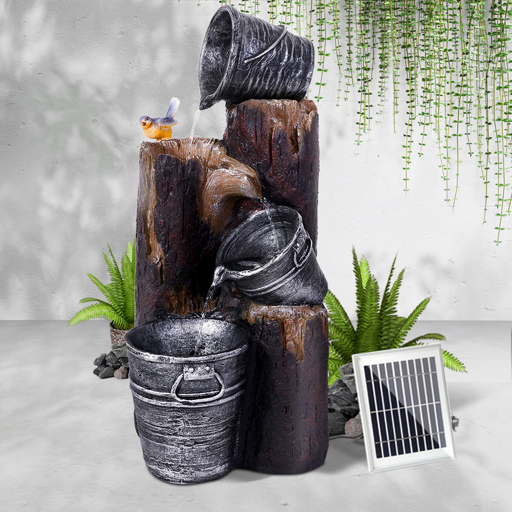 Gardeon Solar Water Feature Cascading Fountain 3-Tier Bucket LED light Bird 76CM-ACT