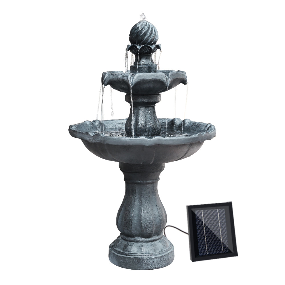 Gardeon Solar Water Feature 3-Tier Fountain with Pump Kit Bird Bath 93CM Black-TAS_Metro