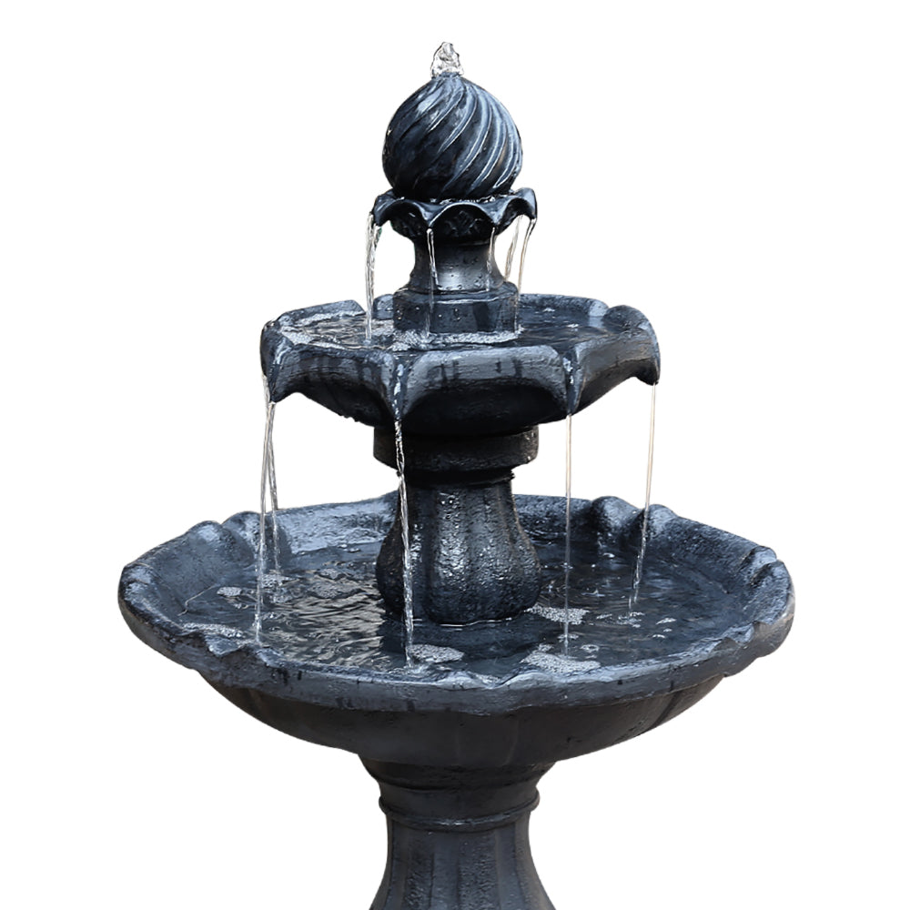 Gardeon Solar Water Feature 3-Tier Fountain with Pump Kit Bird Bath 93CM Black-TAS_Metro