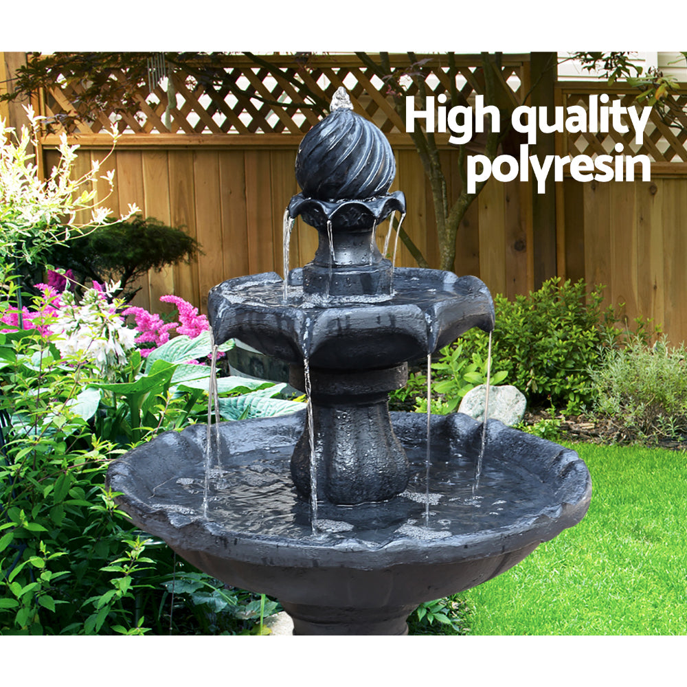 Gardeon Solar Water Feature 3-Tier Fountain with Pump Kit Bird Bath 93CM Black-NSW_Metro