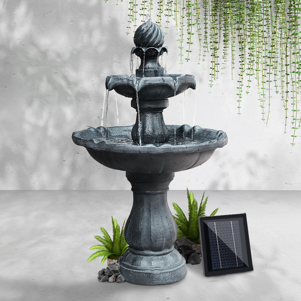 Gardeon Solar Water Feature 3-Tier Fountain with Pump Kit Bird Bath 93CM Black-SA_Rural