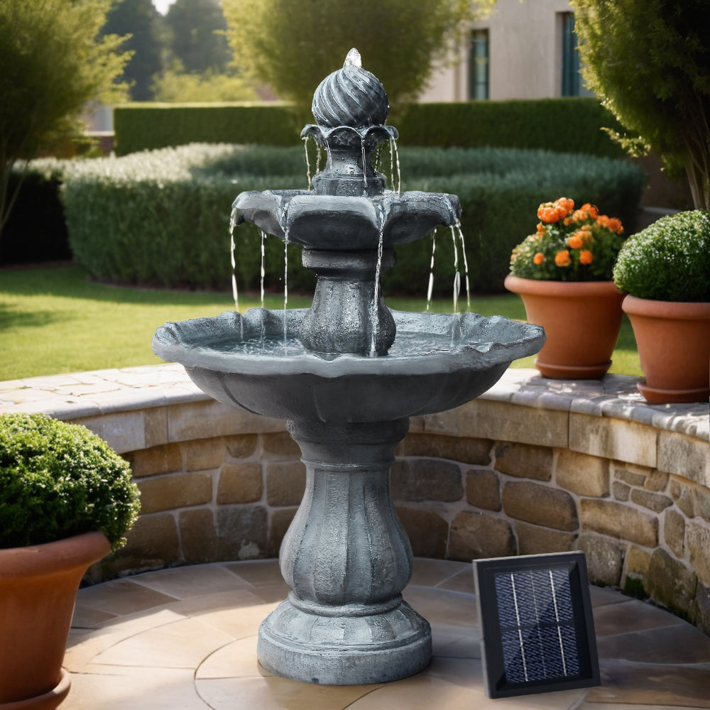 Gardeon Solar Water Feature 3-Tier Fountain with Pump Kit Bird Bath 93CM Black-NT_Metro