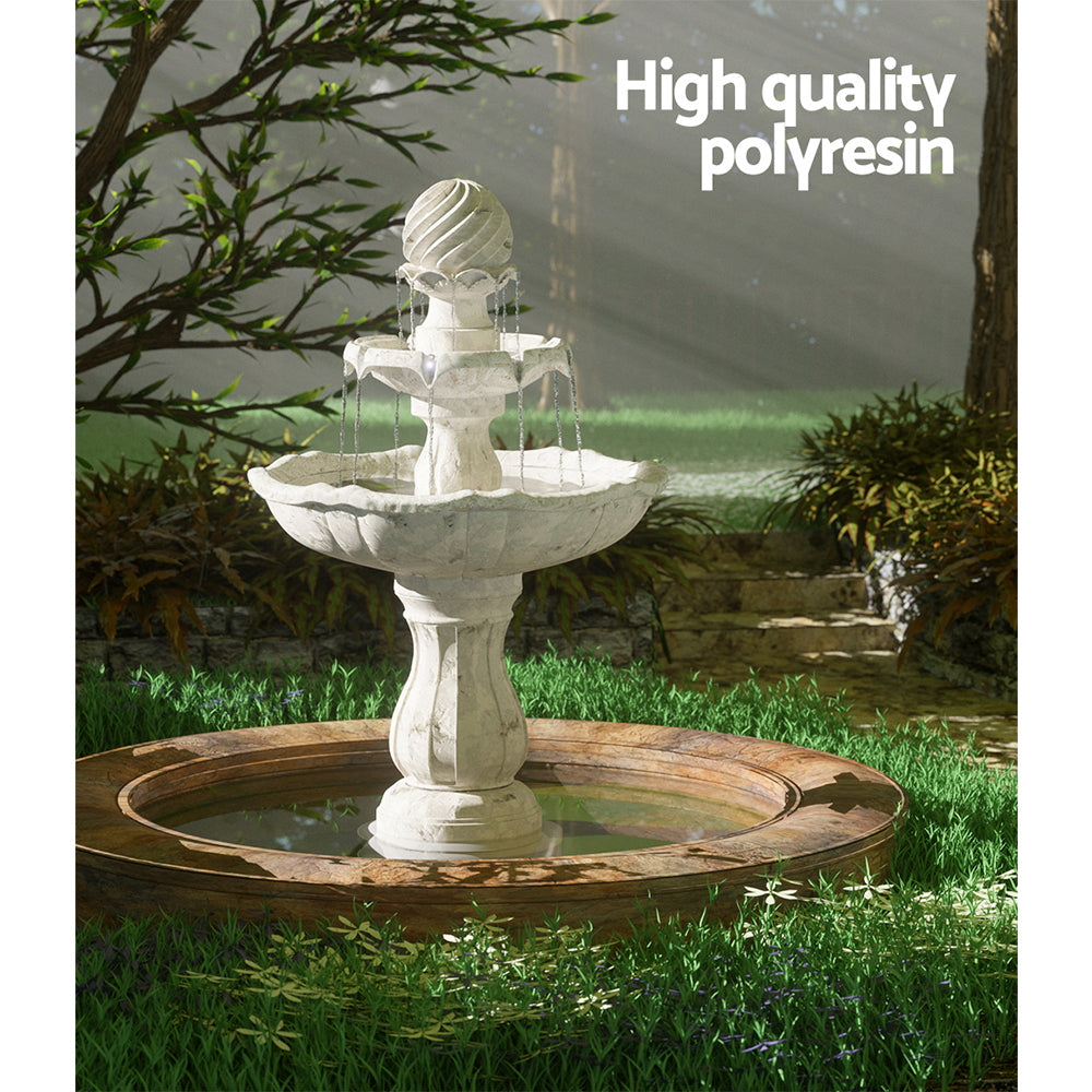 Gardeon Solar Water Feature 3-Tier Fountain with Pump Kit Bird Bath 93CM Ivory-NSW_Metro