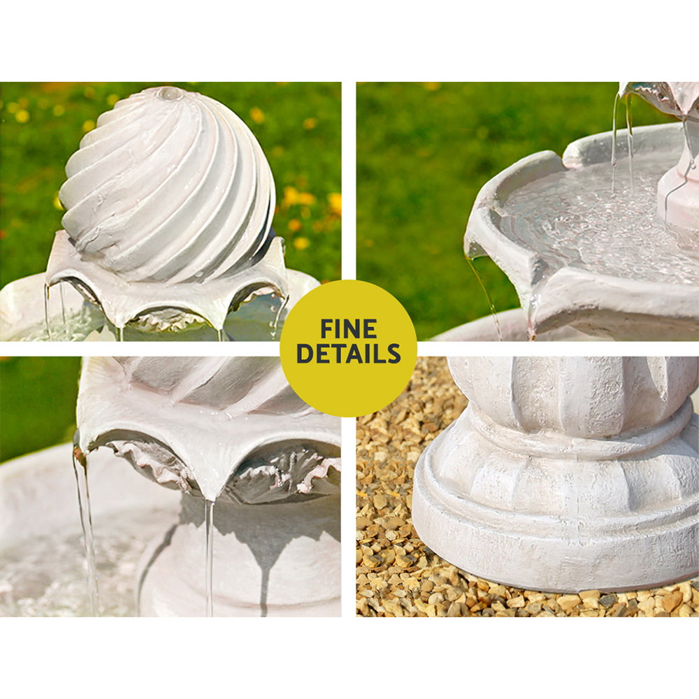 Gardeon Solar Water Feature 3-Tier Fountain with Pump Kit Bird Bath 93CM Ivory-NSW_Metro