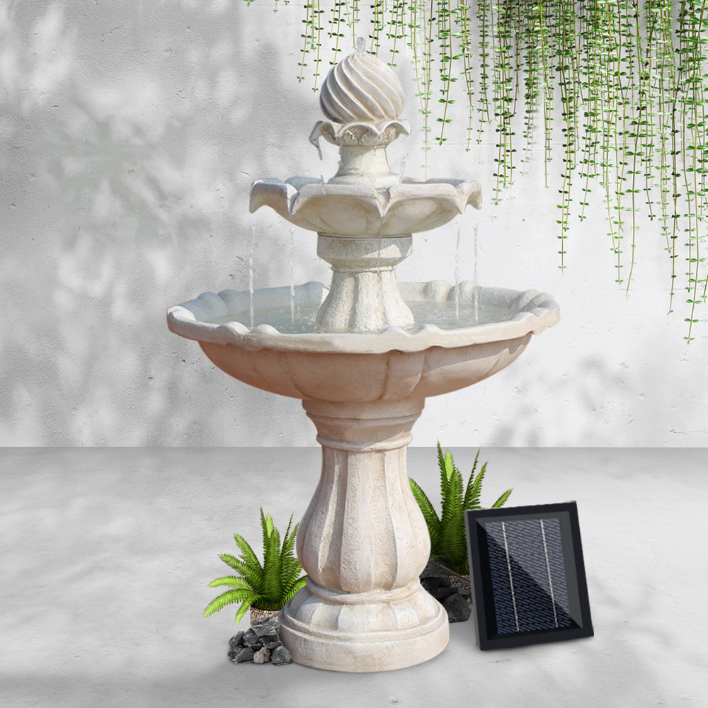 Gardeon Solar Water Feature 3-Tier Fountain with Pump Kit Bird Bath 93CM Ivory-NT_Rural