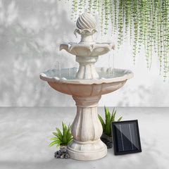 Gardeon Solar Water Feature 3-Tier Fountain with Pump Kit Bird Bath 93CM Ivory-WA_Metro