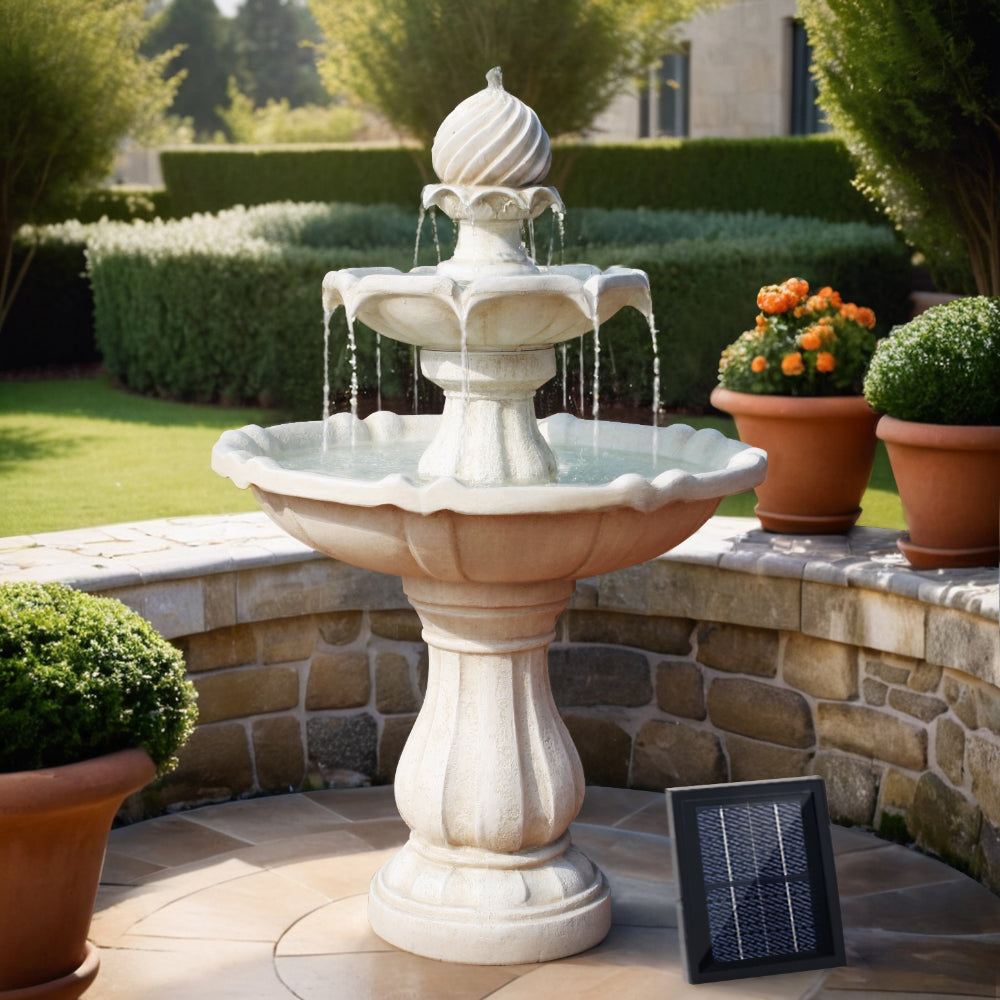 Gardeon Solar Water Feature 3-Tier Fountain with Pump Kit Bird Bath 93CM Ivory-NSW_Metro