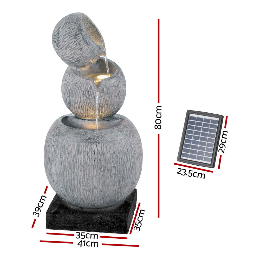 Gardeon Solar Fountain Water Feature Bird Bath Garden LED Light 80CM Grey-WA_Metro