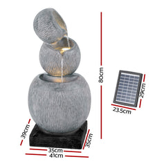 Gardeon Solar Fountain Water Feature Bird Bath Garden LED Light 80CM Grey-SA_Metro