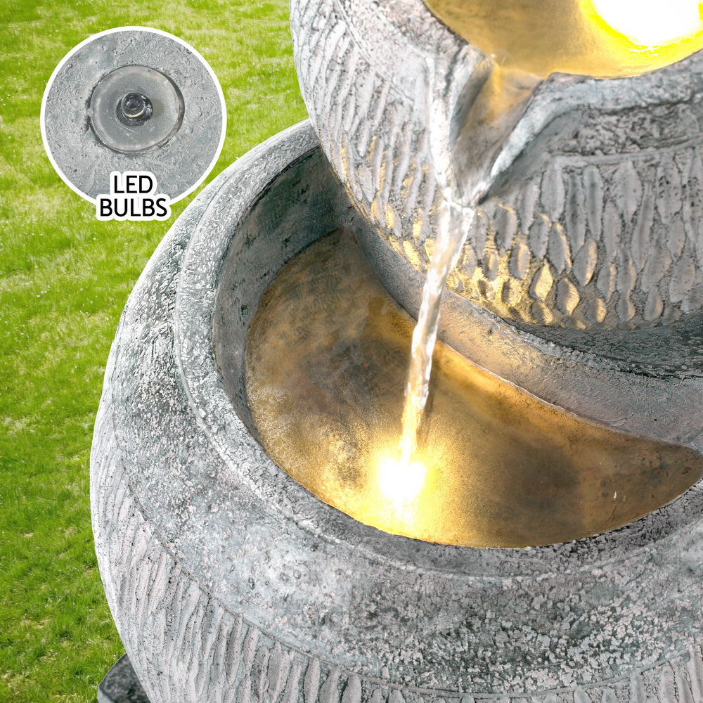 Gardeon Solar Fountain Water Feature Bird Bath Garden LED Light 80CM Grey-NSW_Metro