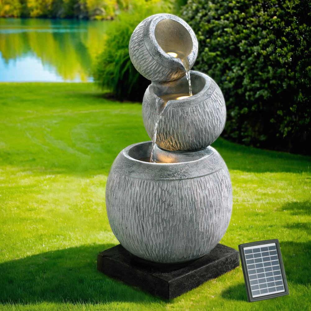 Gardeon Solar Fountain Water Feature Bird Bath Garden LED Light 80CM Grey-NT_Metro