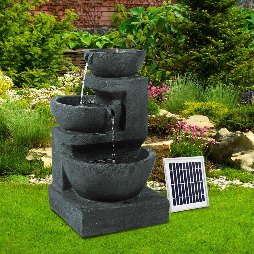 Gardeon Solar Water Feature Cascading Fountain 3-Tier Bowl LED Lights 60CM Blue-WA_Rural