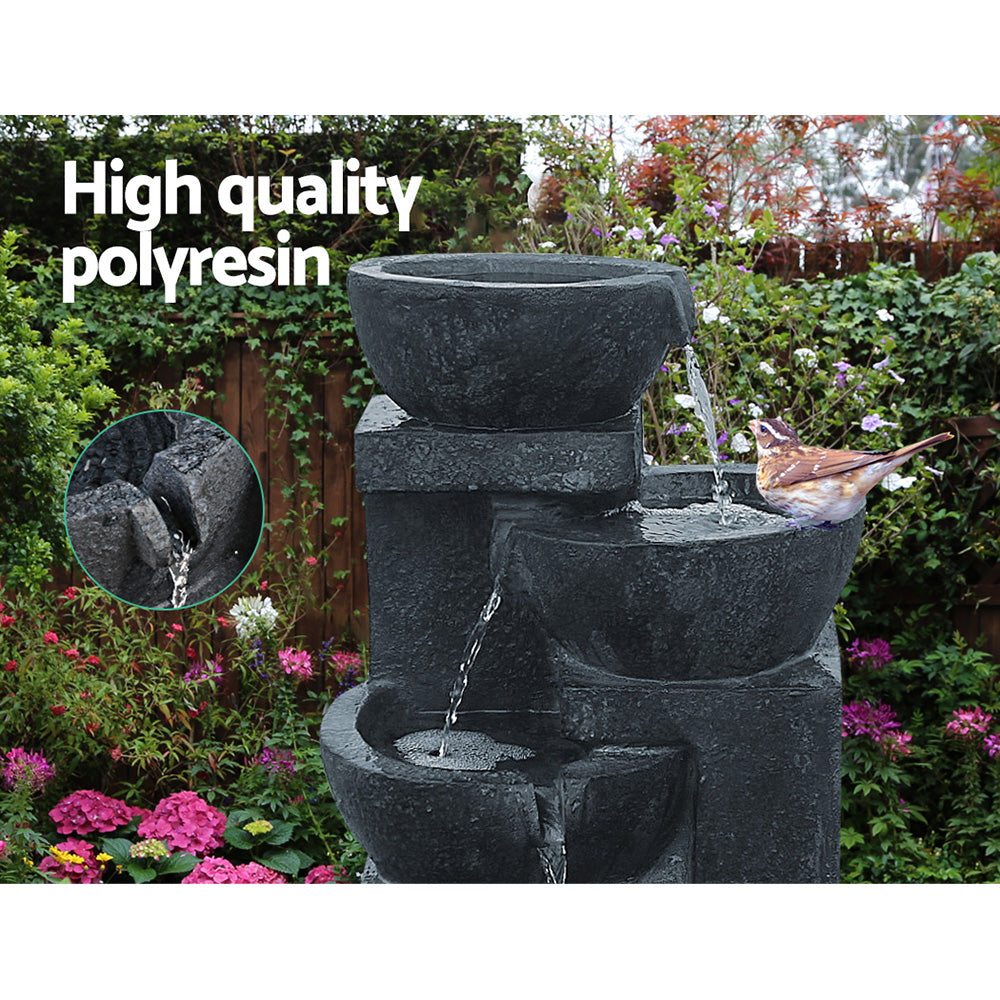 Gardeon Solar Water Feature Cascading Fountain 4-Tier Bowl LED Lights 72CM Blue-NT_Rural