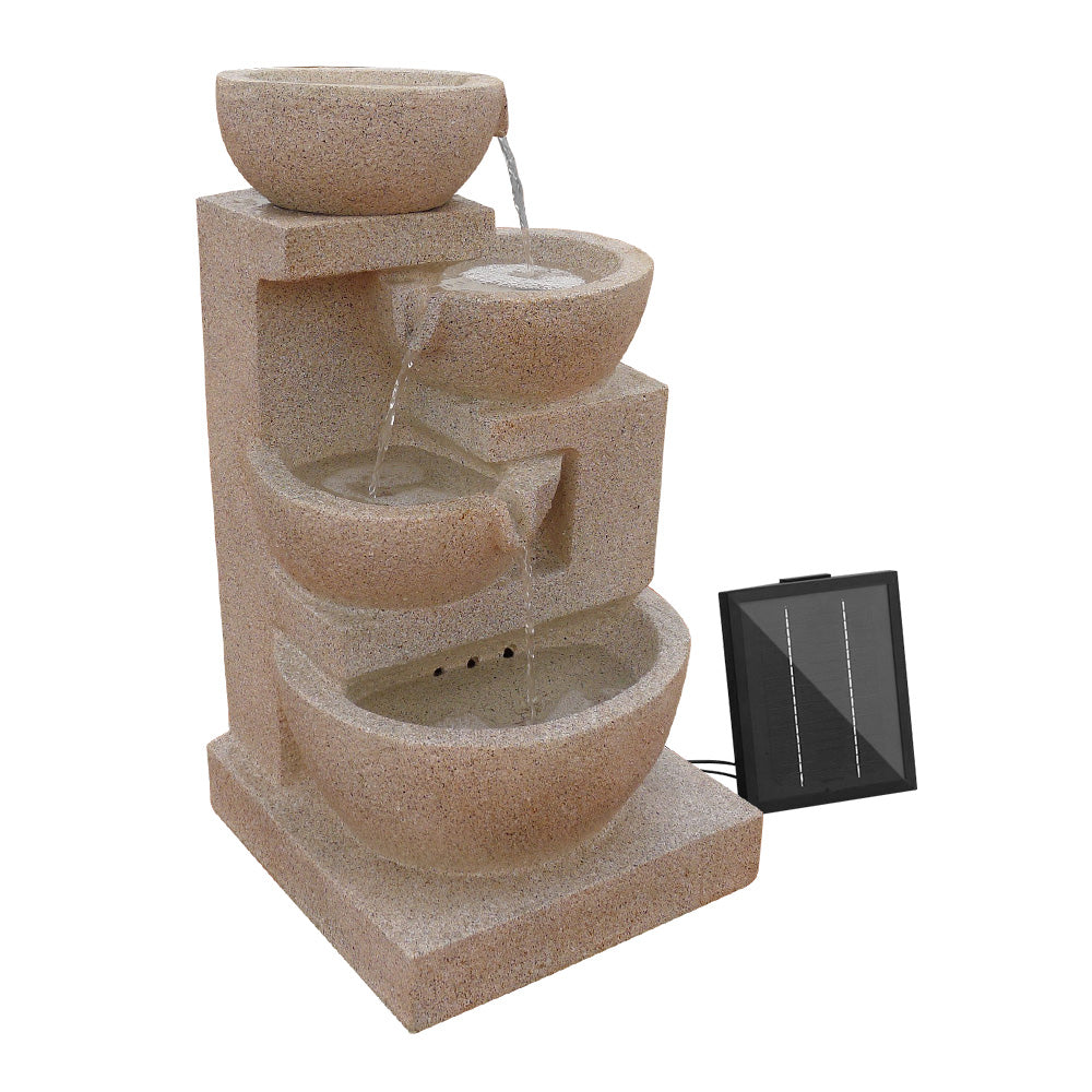 Gardeon Solar Water Feature Cascading Fountain 4-Tier Bowl LED Lights 72CM Sand-NSW_Rural