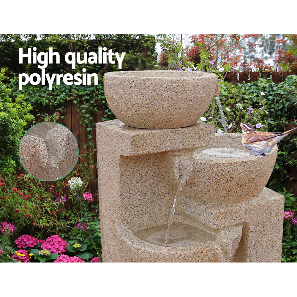 Gardeon Solar Water Feature Cascading Fountain 4-Tier Bowl LED Lights 72CM Sand-VIC_Rural