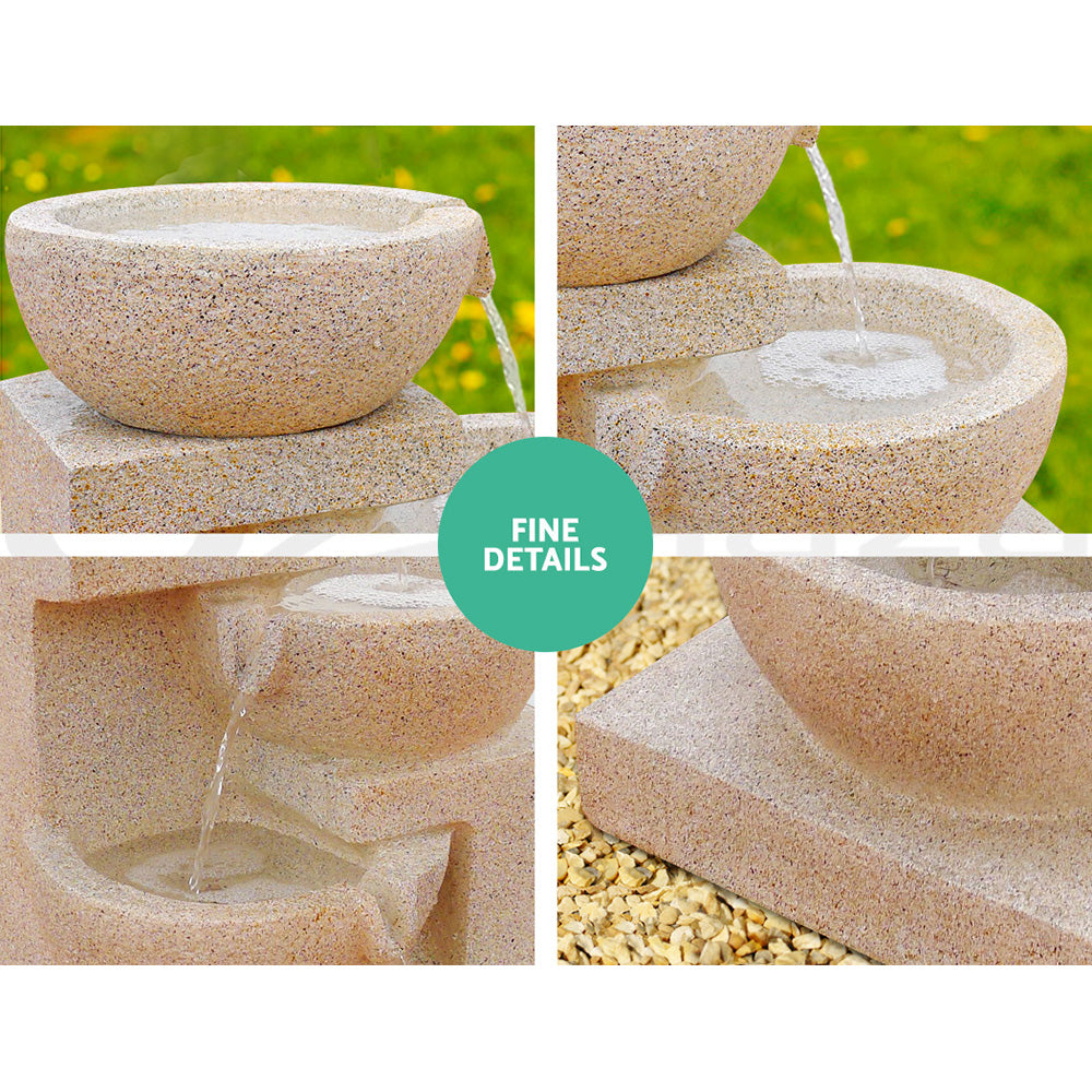 Gardeon Solar Water Feature Cascading Fountain 4-Tier Bowl LED Lights 72CM Sand-NT_Rural