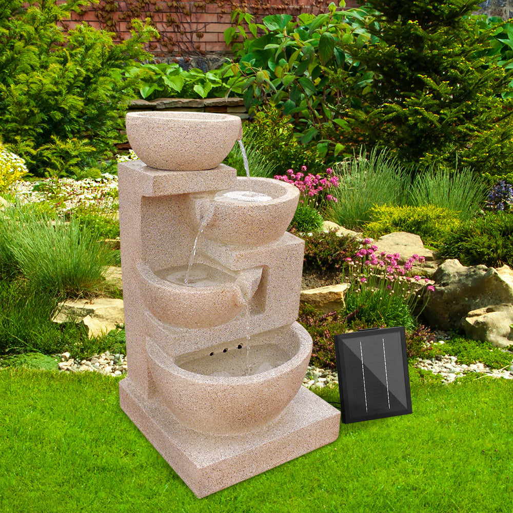 Gardeon Solar Water Feature Cascading Fountain 4-Tier Bowl LED Lights 72CM Sand-NSW_Metro