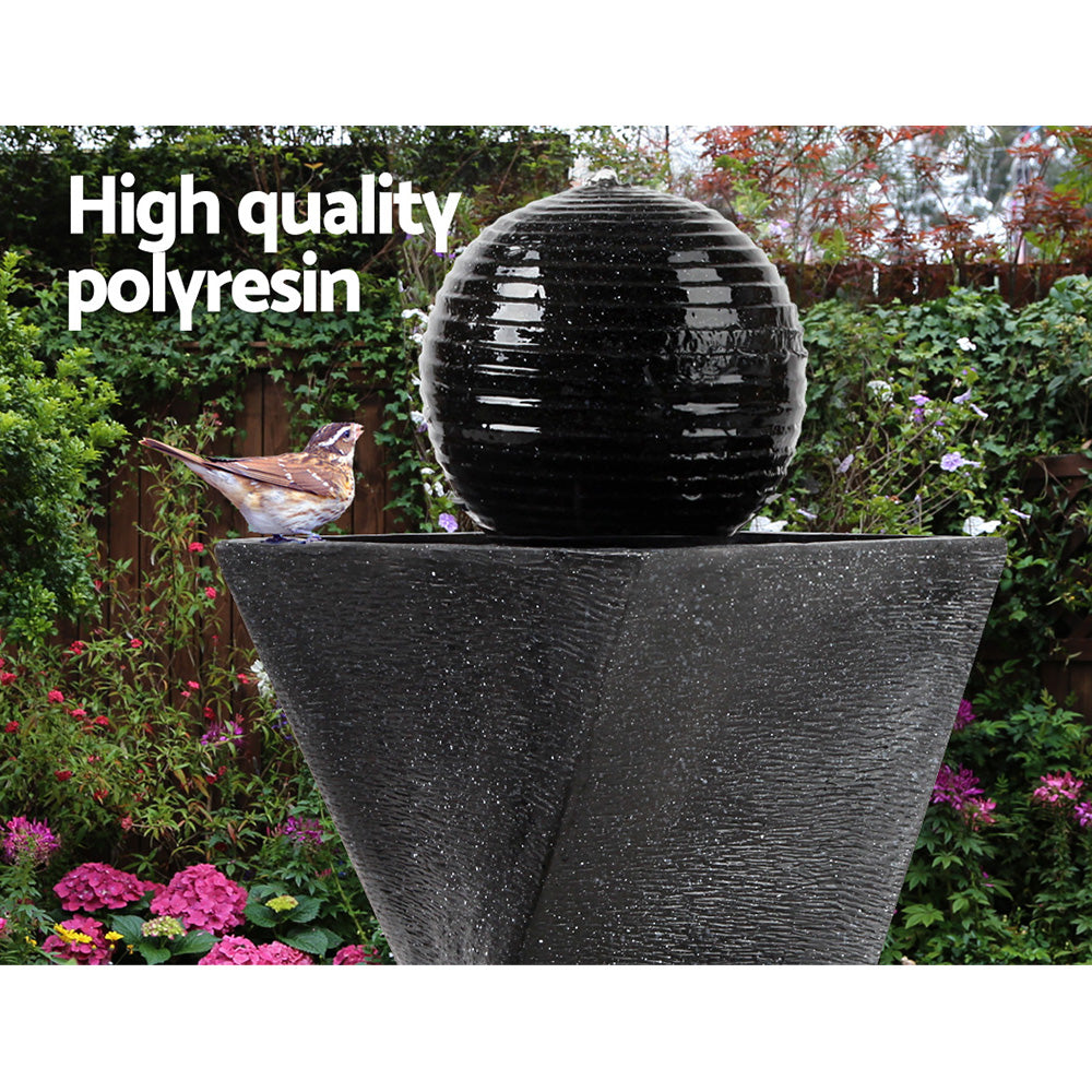 Gardeon Solar Water Feature Twisted Fountain LED Light Bird Bath 85CM Black-NSW_Metro