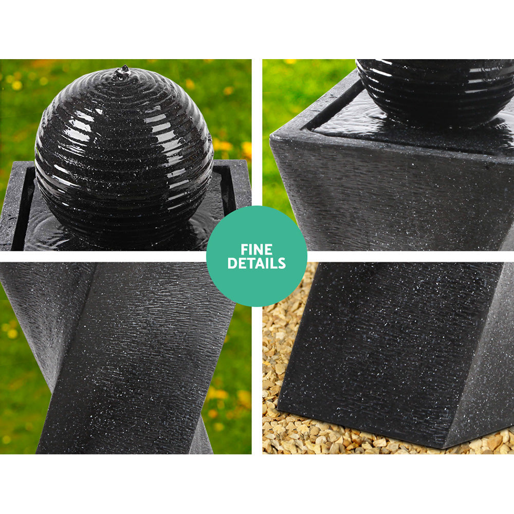 Gardeon Solar Water Feature Twisted Fountain LED Light Bird Bath 85CM Black-NSW_Metro