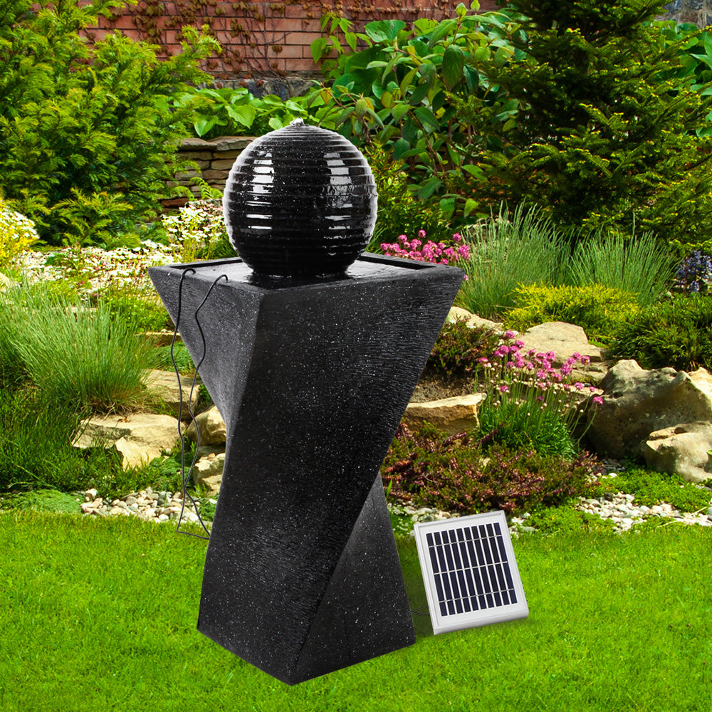 Gardeon Solar Water Feature Twisted Fountain LED Light Bird Bath 85CM Black-NSW_Metro