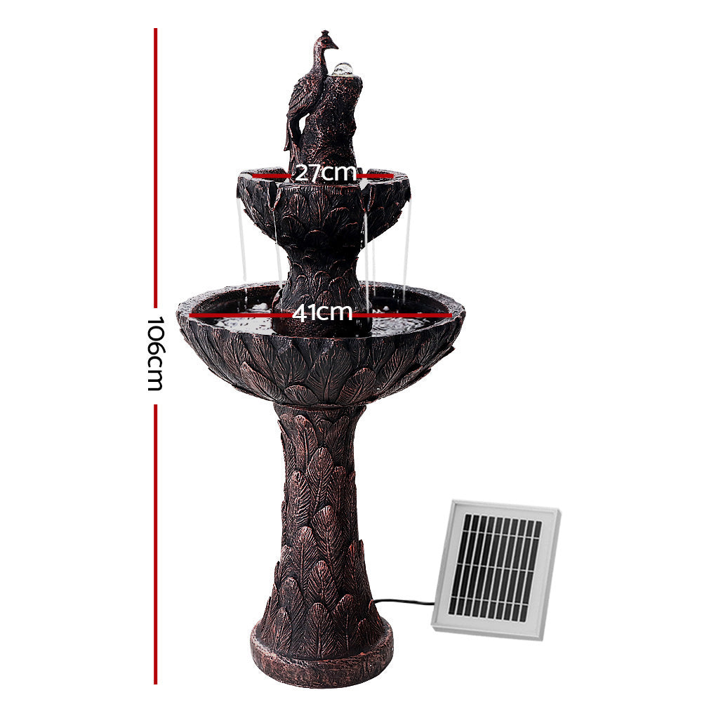 Gardeon Solar Water Feature Tier Fountain with Pump Kit Bird Bath 106CM Peacock-TAS_Rural