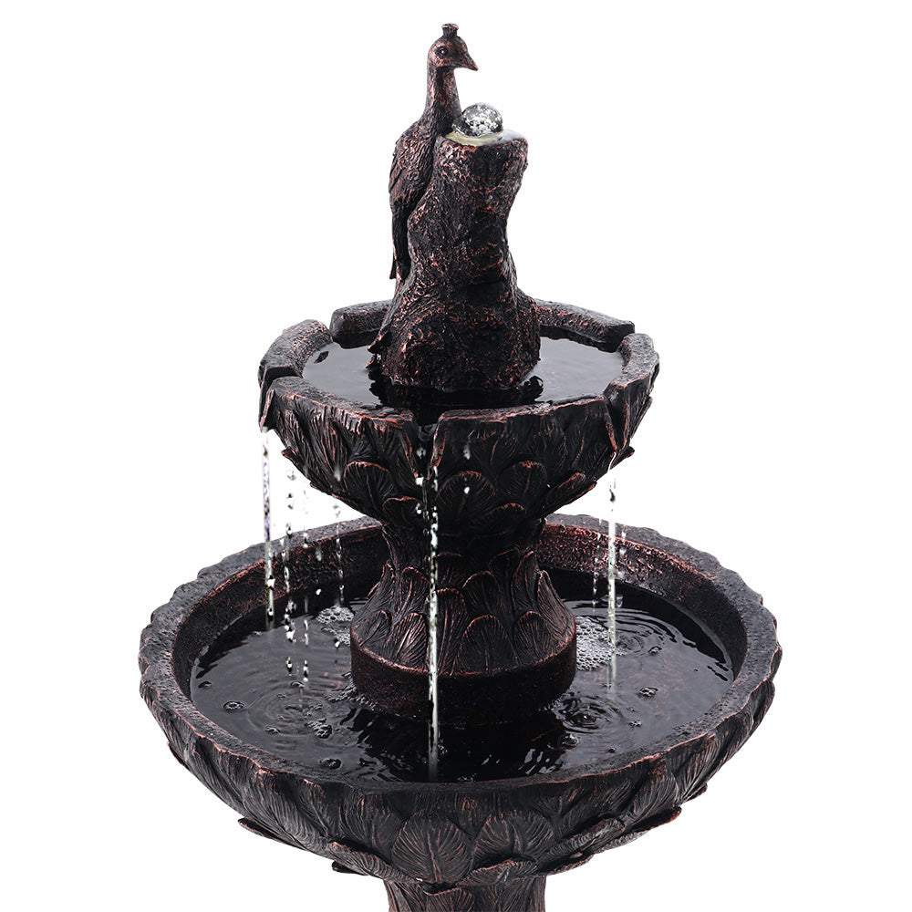 Gardeon Solar Water Feature Tier Fountain with Pump Kit Bird Bath 106CM Peacock-QLD_Rural