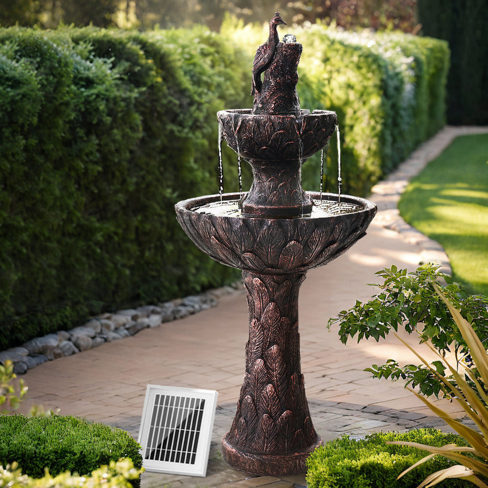 Gardeon Solar Water Feature Tier Fountain with Pump Kit Bird Bath 106CM Peacock-NSW_Rural