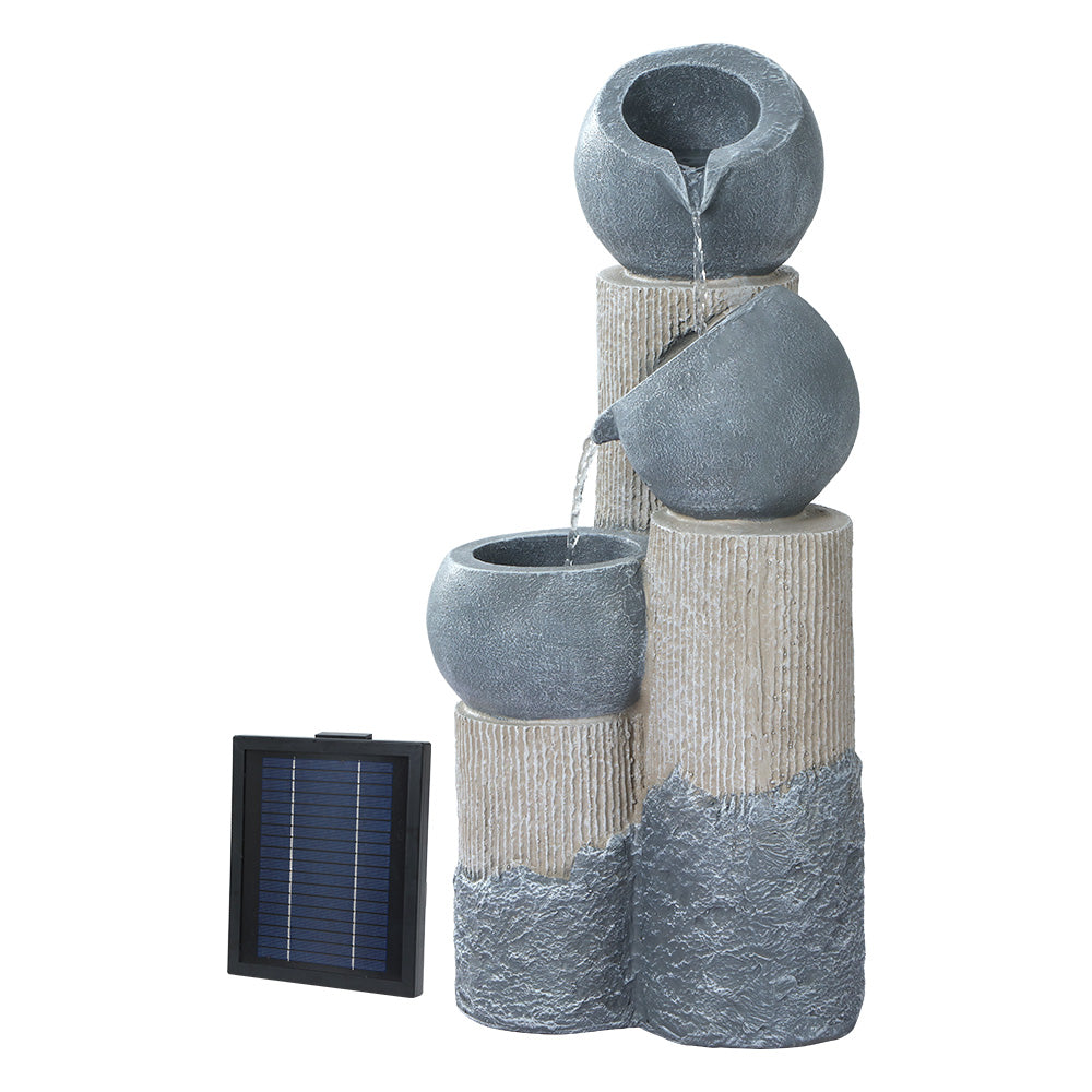 Gardeon Solar Water Feature Cascading Fountain 3-Tier Pot LED Lights 76CM Grey-NSW_Metro