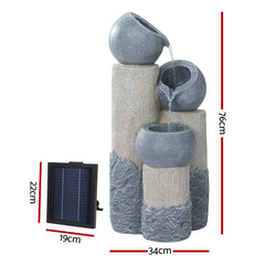 Gardeon Solar Water Feature Cascading Fountain 3-Tier Pot LED Lights 76CM Grey-NSW_Metro