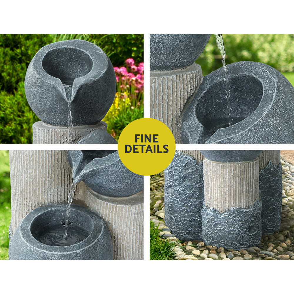 Gardeon Solar Water Feature Cascading Fountain 3-Tier Pot LED Lights 76CM Grey-NSW_Metro