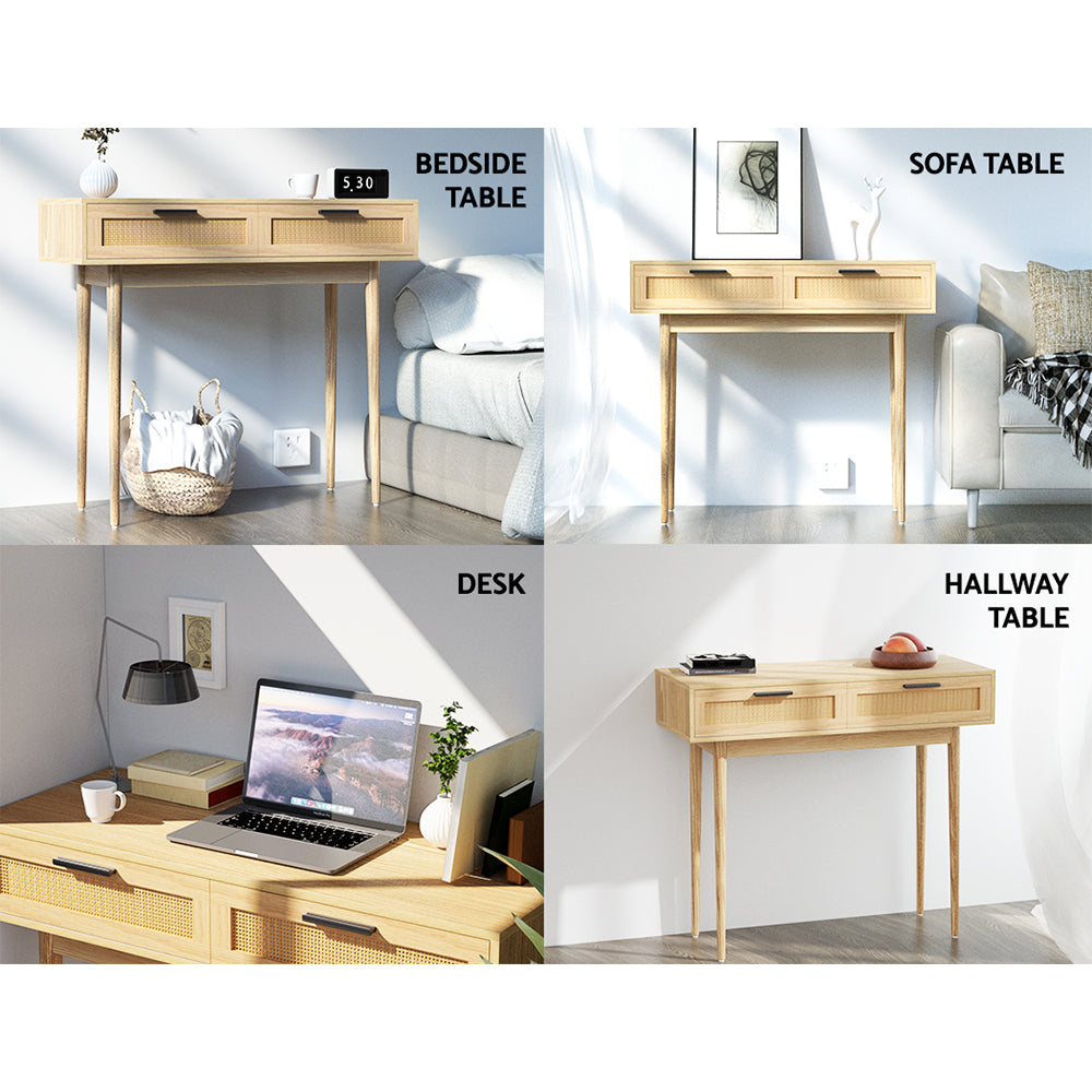 Artiss Console Table 2 Rattan Drawers-WA_Rural
