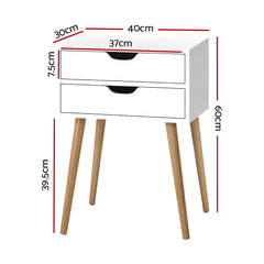 Artiss Bedside Table 2 Drawers - BODIE White