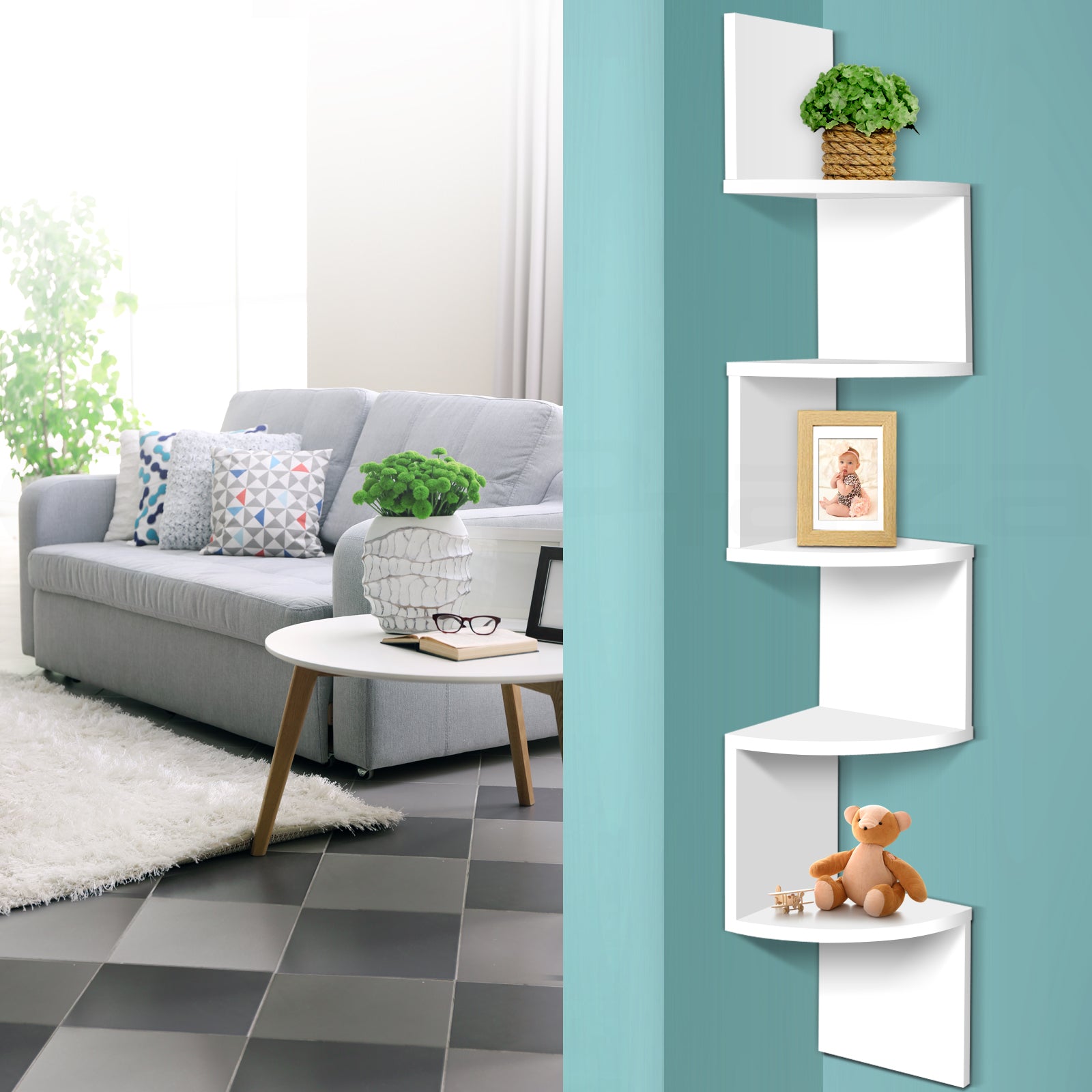 Artiss Wall Shelf Corner Floating 5-Tier White