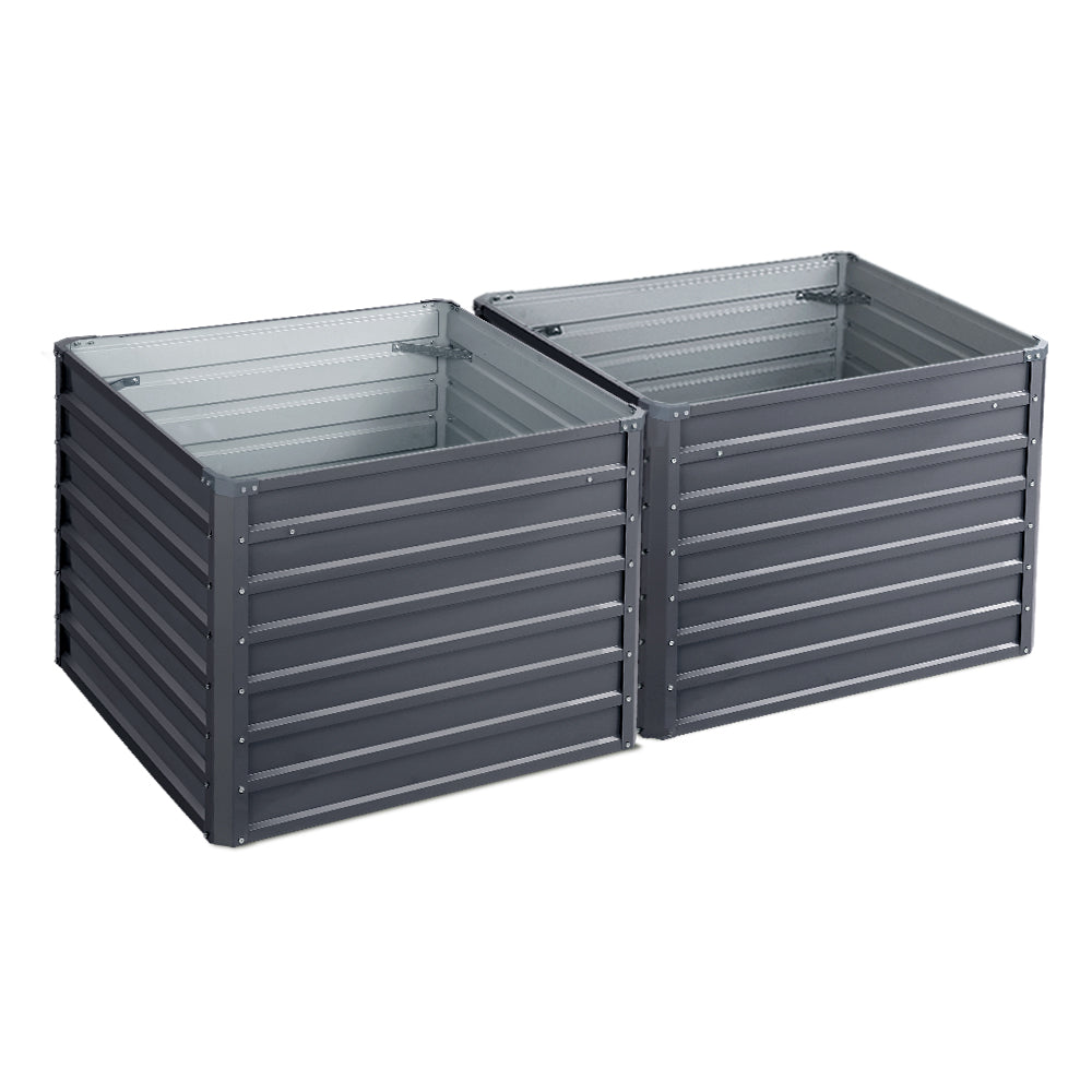 Green Fingers 2x Garden Bed 100x100x77cm Planter Box Raised Container Galvanised-ACT