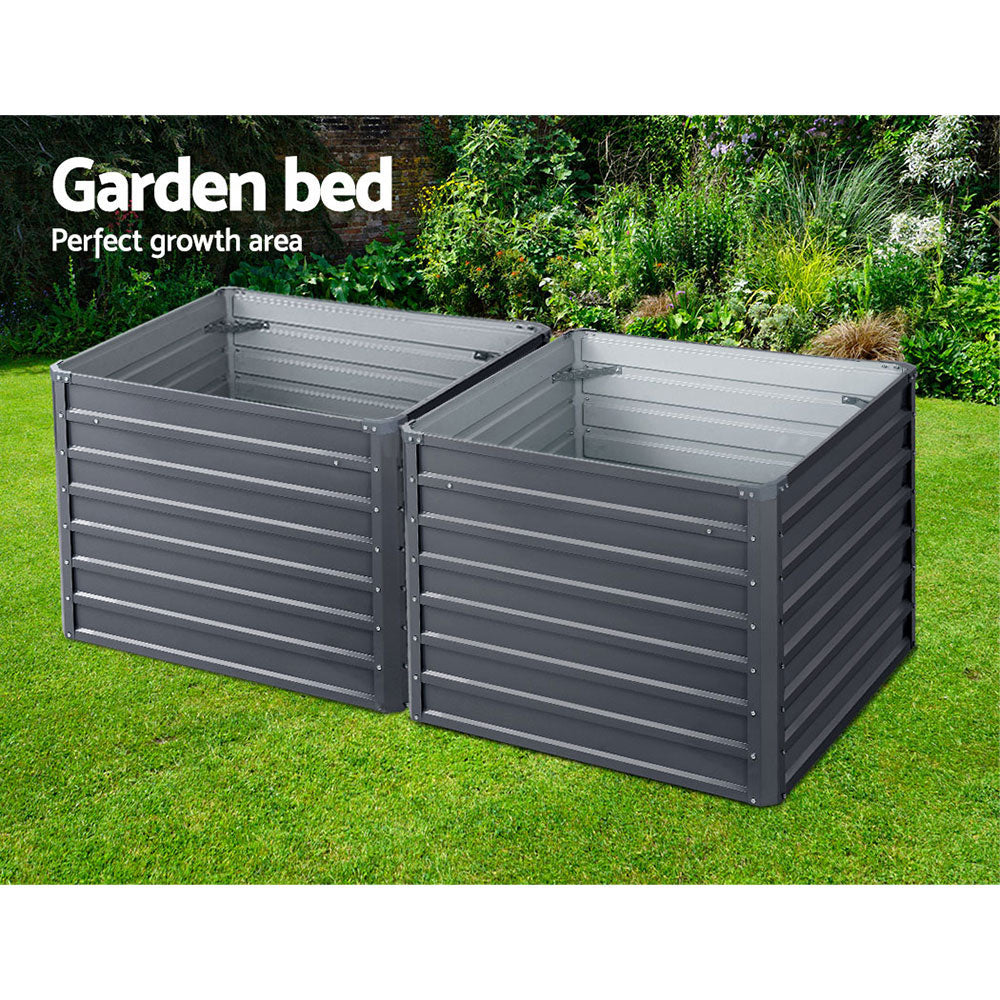 Green Fingers 2x Garden Bed 100x100x77cm Planter Box Raised Container Galvanised-ACT