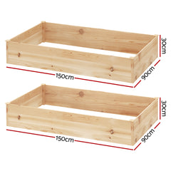 Green Fingers Garden Bed 150x90x30cm Wooden Planter Box Raised Container Growing-NT_Metro