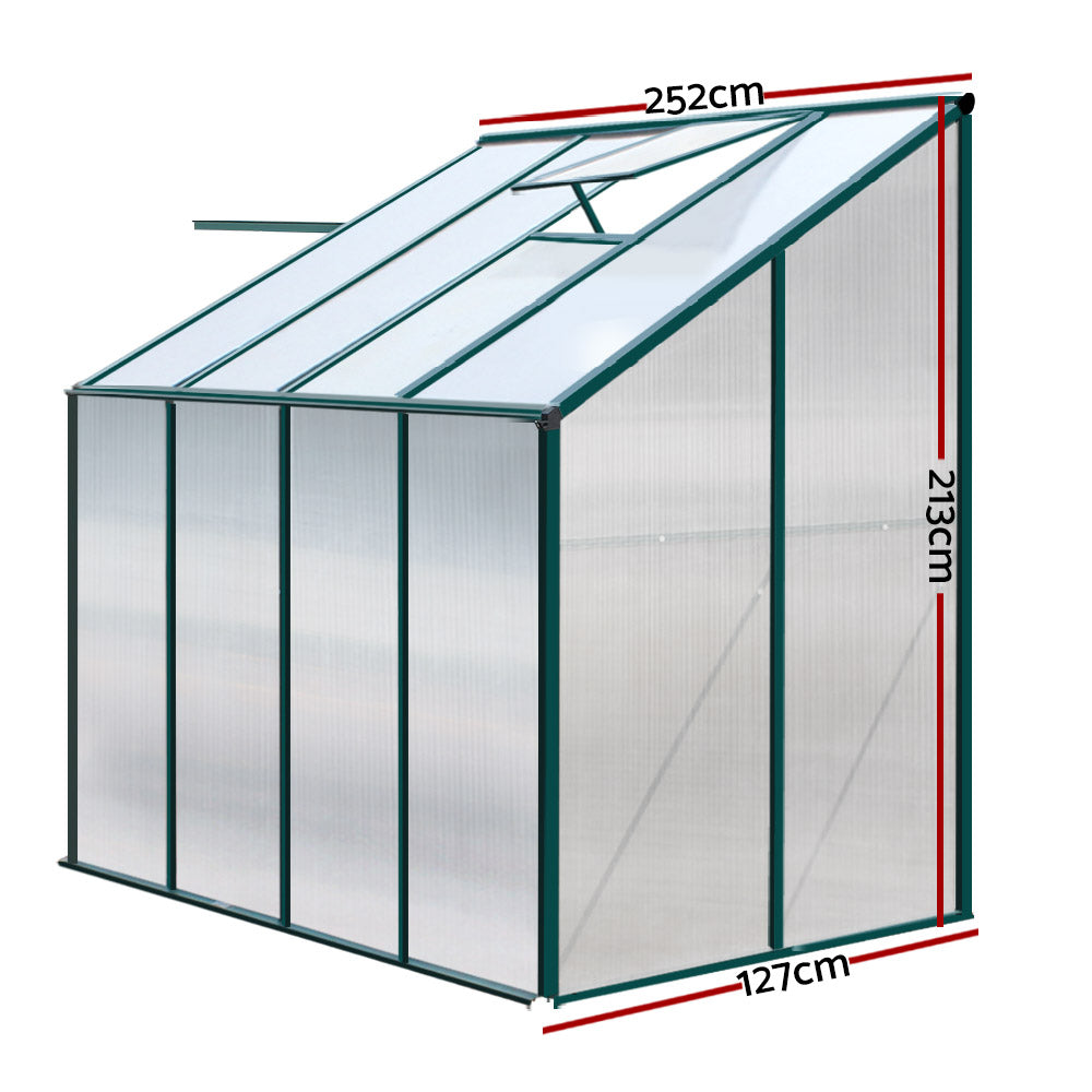 Greenfingers Greenhouse 2.52x1.27x2.13M Lean-to Aluminium Polycarbonate Green House Garden Shed-ACT