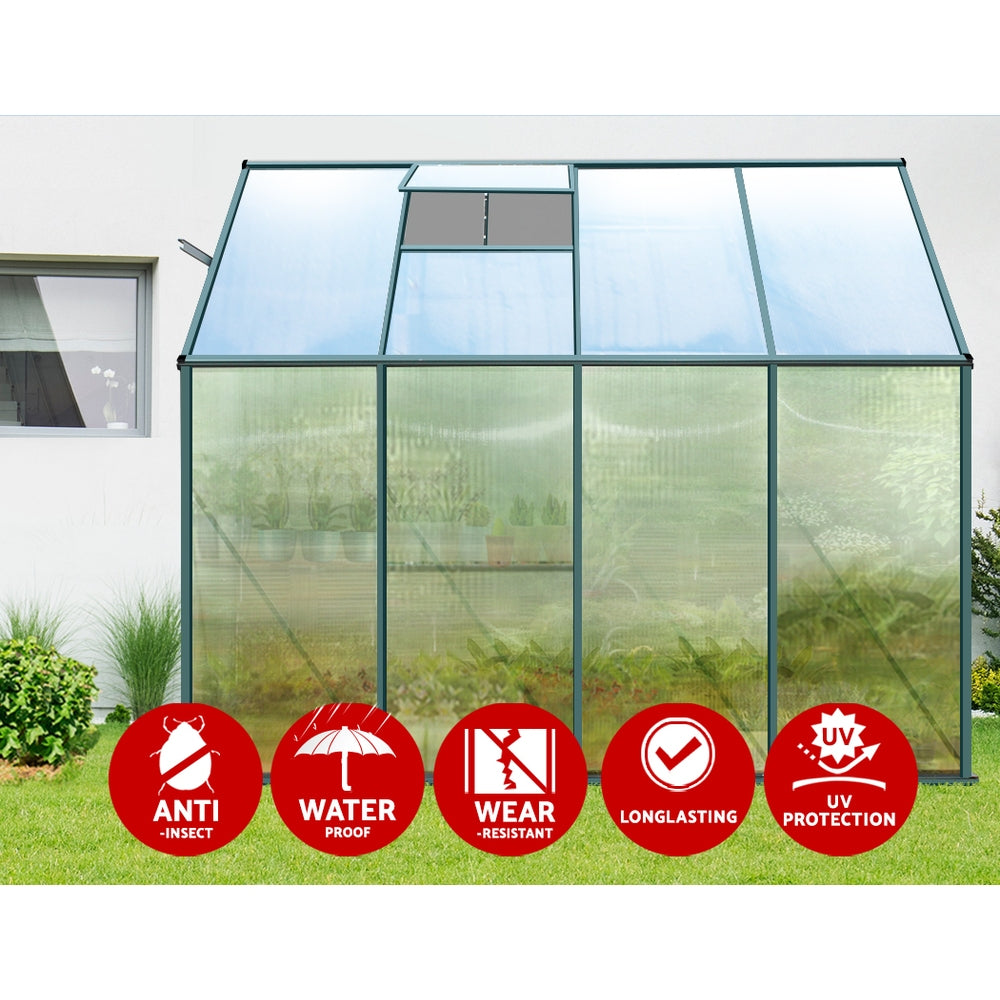 Greenfingers Greenhouse 2.52x1.27x2.13M Lean-to Aluminium Polycarbonate Green House Garden Shed-ACT