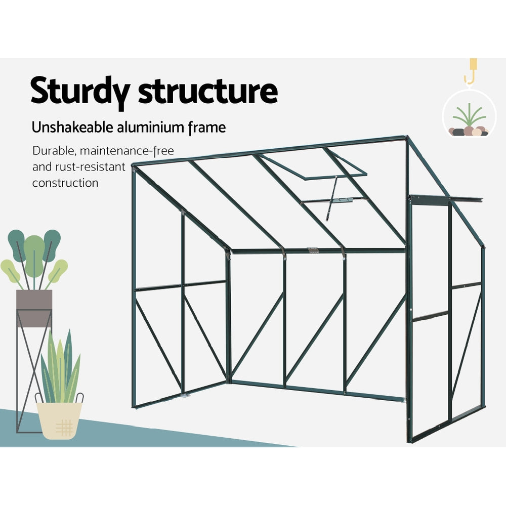 Greenfingers Greenhouse 2.52x1.27x2.13M Lean-to Aluminium Polycarbonate Green House Garden Shed-ACT