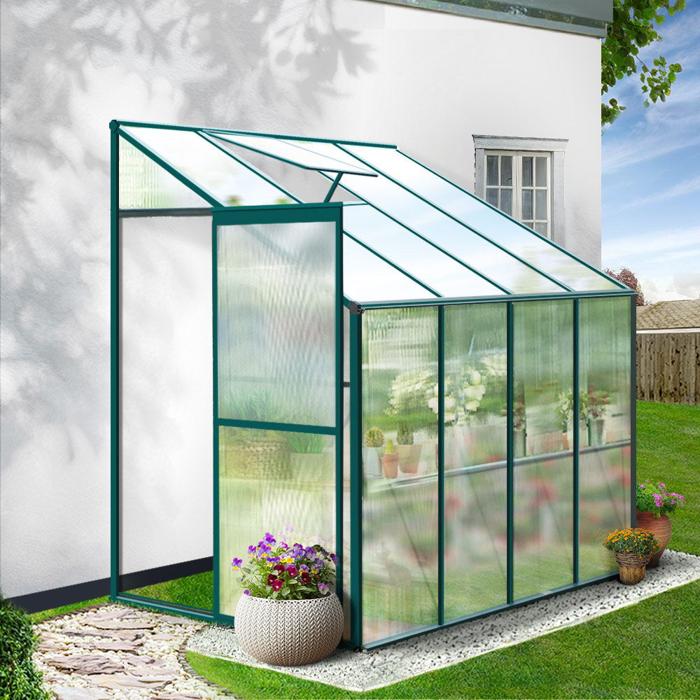 Greenfingers Greenhouse 2.52x1.27x2.13M Lean-to Aluminium Polycarbonate Green House Garden Shed-QLD_Metro