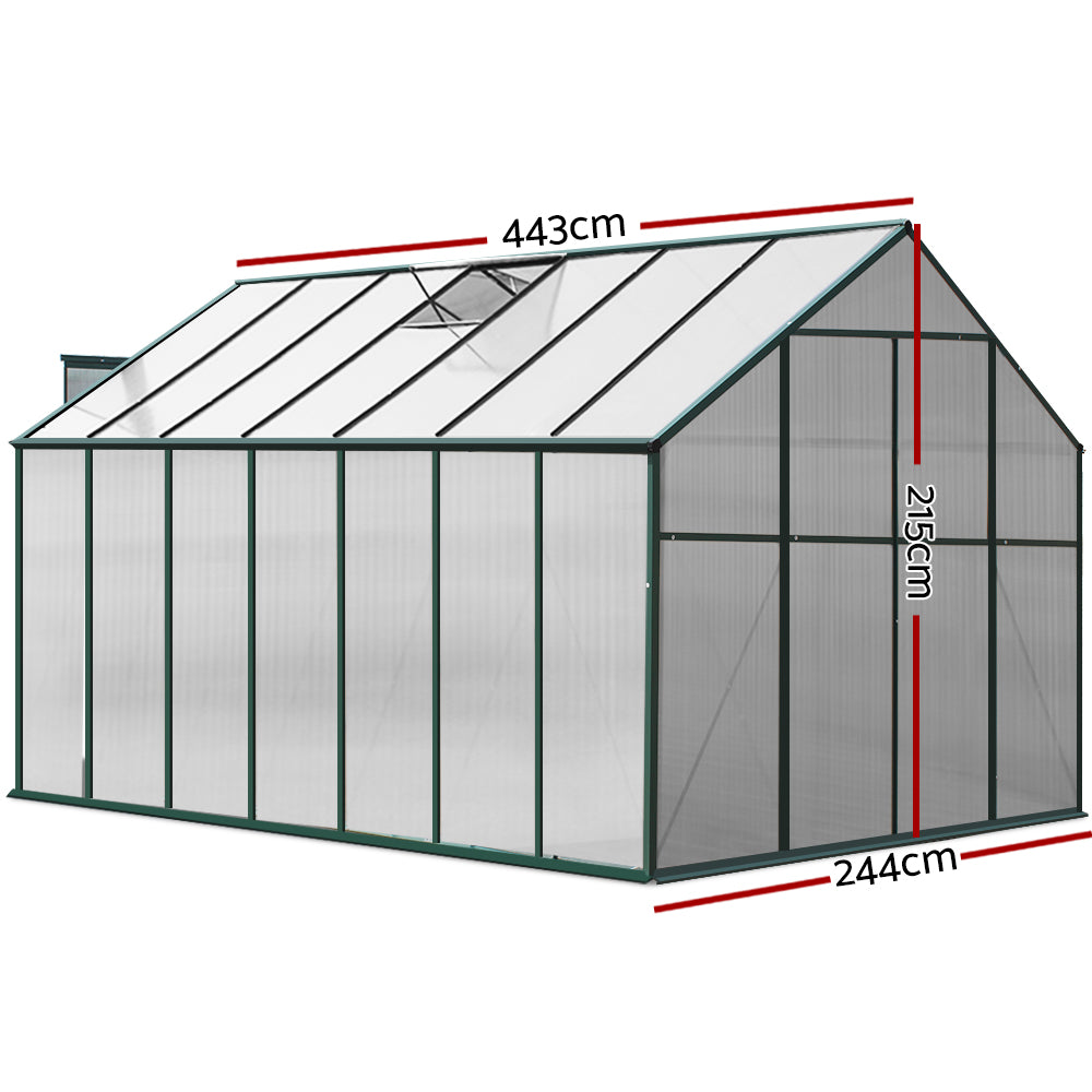 Greenfingers Greenhouse 4.43x2.44x2.15M Aluminium Polycarbonate Green House Garden Shed-NSW_Rural