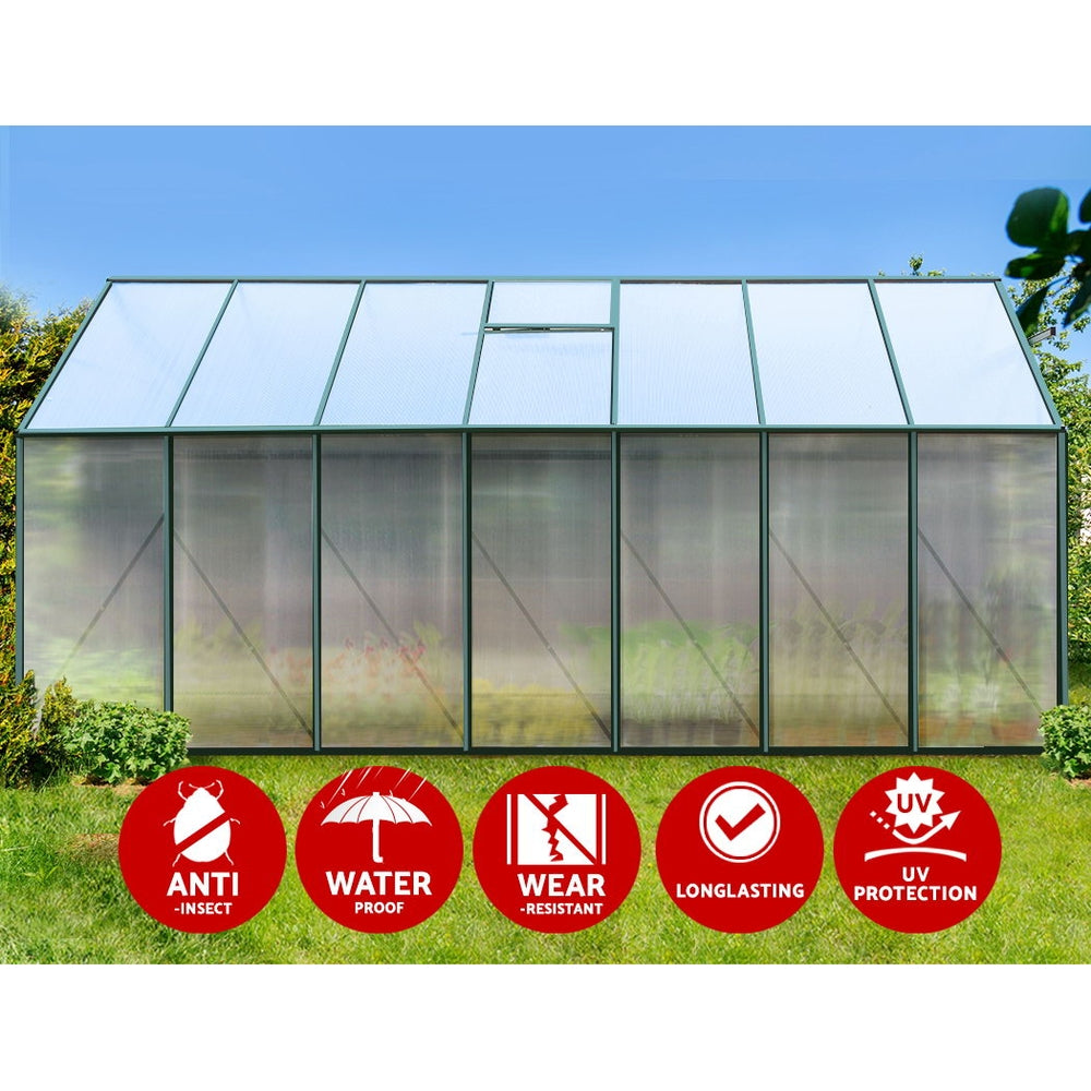 Greenfingers Greenhouse 4.43x2.44x2.15M Aluminium Polycarbonate Green House Garden Shed-ACT