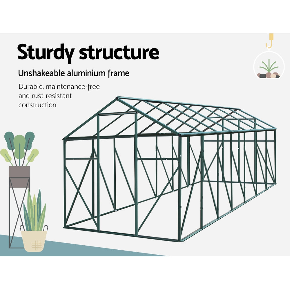 Greenfingers Greenhouse 4.43x2.44x2.15M Aluminium Polycarbonate Green House Garden Shed-ACT